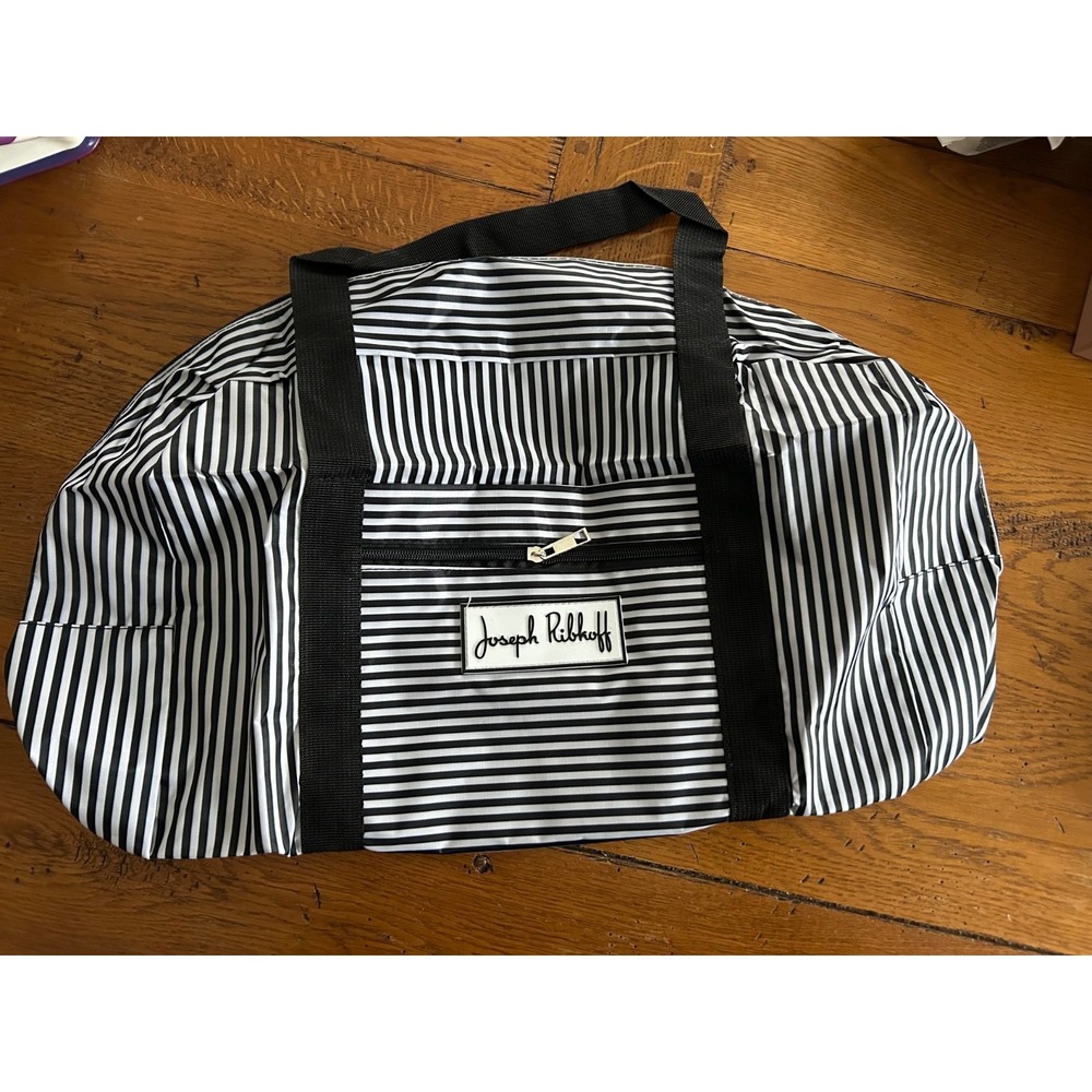 Joseph Ribkoff Large Nylon Black and White Striped Tote Bag NEW